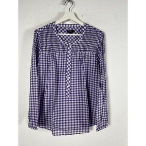 J.Crew Women Smocked Popover Top in Crinkle Gingham Purple White Large AS429 New